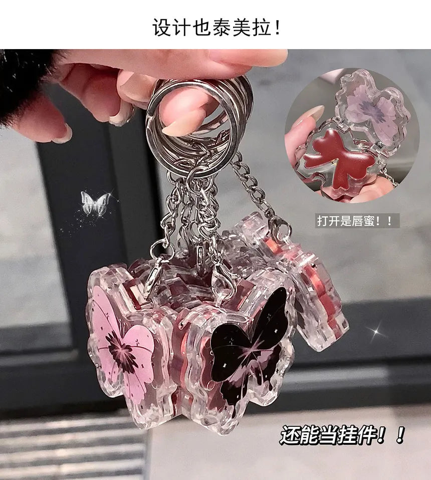 Cappuvini - Lucky Butterfly Keychain Lip Gloss (White Peach)