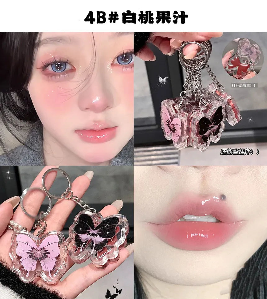 Cappuvini - Lucky Butterfly Keychain Lip Gloss (White Peach)