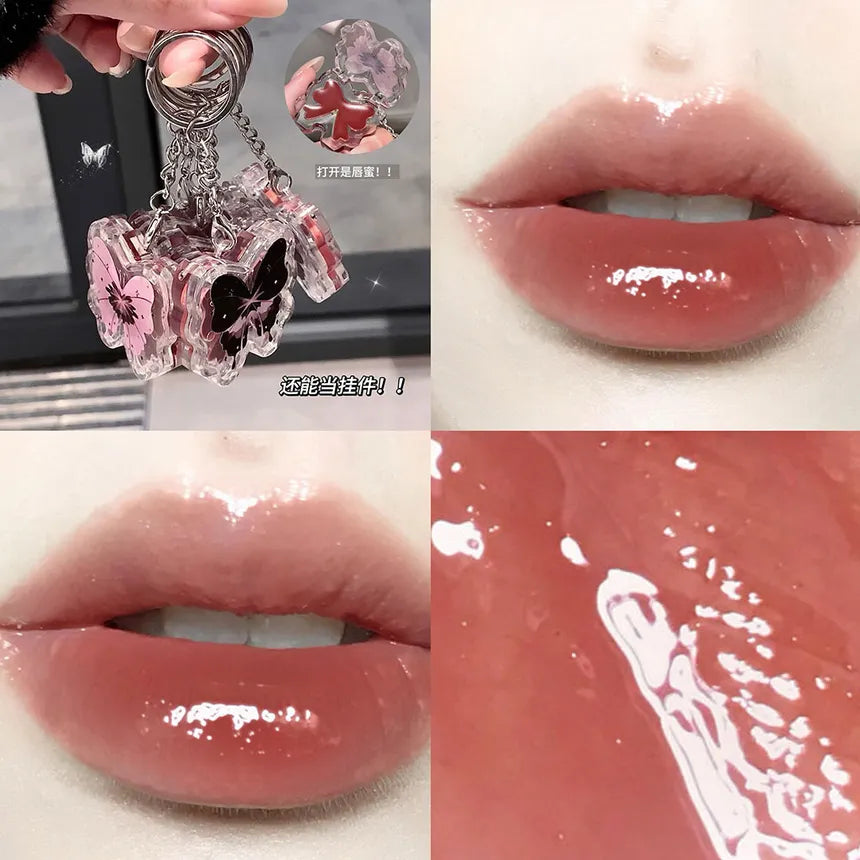 Cappuvini - Lucky Butterfly Keychain Lip Gloss - Milk Tea